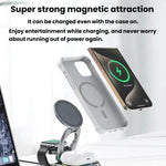 Carregador Sem Fios Magnético 3 em 1 de 15W com Luzes LED Coloridas, Suporte Giratório para Mesa