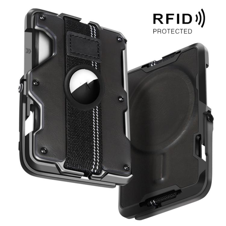 Para AirTag 2ª Geração / AirTag 1ª Geração Suporte de Cartão Metálico Magnético com Suporte para Telemóvel, Bloqueio RFID, Correia Elástica para Pulso