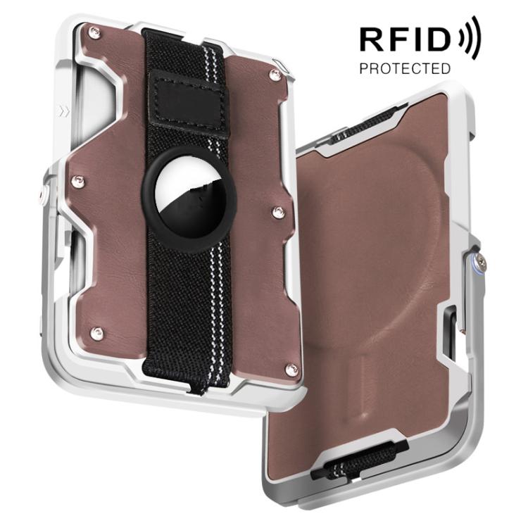Para AirTag 2ª Geração / AirTag 1ª Geração Suporte de Cartão Metálico Magnético com Suporte para Telemóvel, Bloqueio RFID, Correia Elástica para Pulso