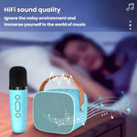 Coluna Bluetooth Portátil com Microfone Destacável para Karaoke Infantil e Familiar, Microfone Duplo Azul Céu, Microfone Duplo Rosa, Microfone Duplo Branco, Microfone Simples Azul Céu, Microfone Simples Rosa, Microfone Simples Branco