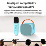 Coluna Bluetooth Portátil com Microfone Destacável para Karaoke Infantil e Familiar, Microfone Duplo Azul Céu, Microfone Duplo Rosa, Microfone Duplo Branco, Microfone Simples Azul Céu, Microfone Simples Rosa, Microfone Simples Branco