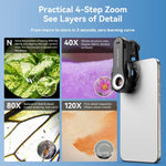 Microscópio para Telemóvel APEXEL TriScope 40X-80X-120X com Iluminação LED de Dupla Temperatura e UV, APL-MS3L