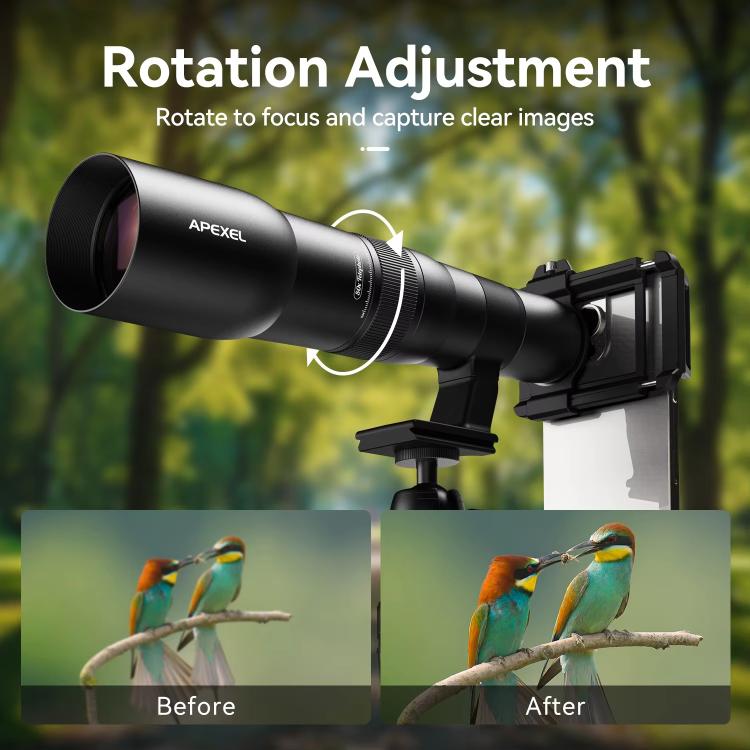 Kit de Lente TeleCular 50x para Smartphone com Tripé de Cabeça de Bola 360 Graus e Foco Interno, APEXEL APL-T50X