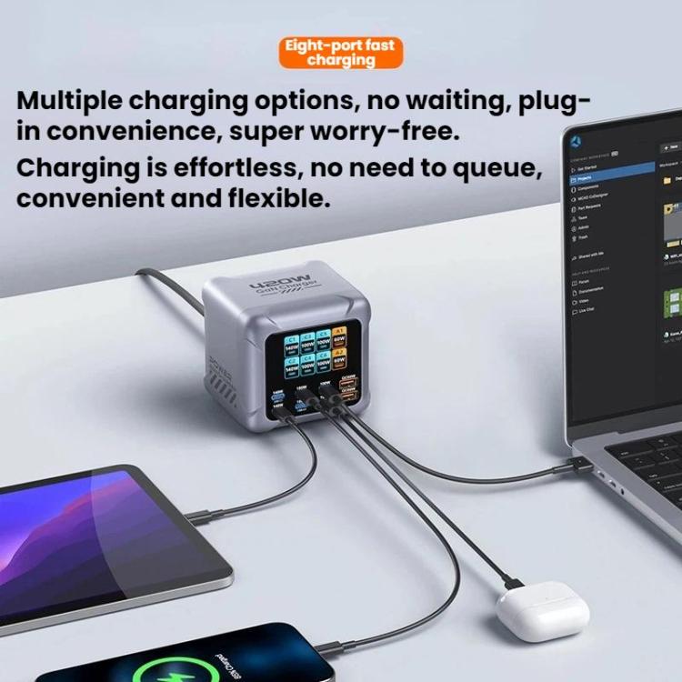 Carregador Multi-Porta GaN de 420W com Carregamento Super Rápido, Ficha EU, Ficha US, Ficha UK, Ficha AU, Ficha KR