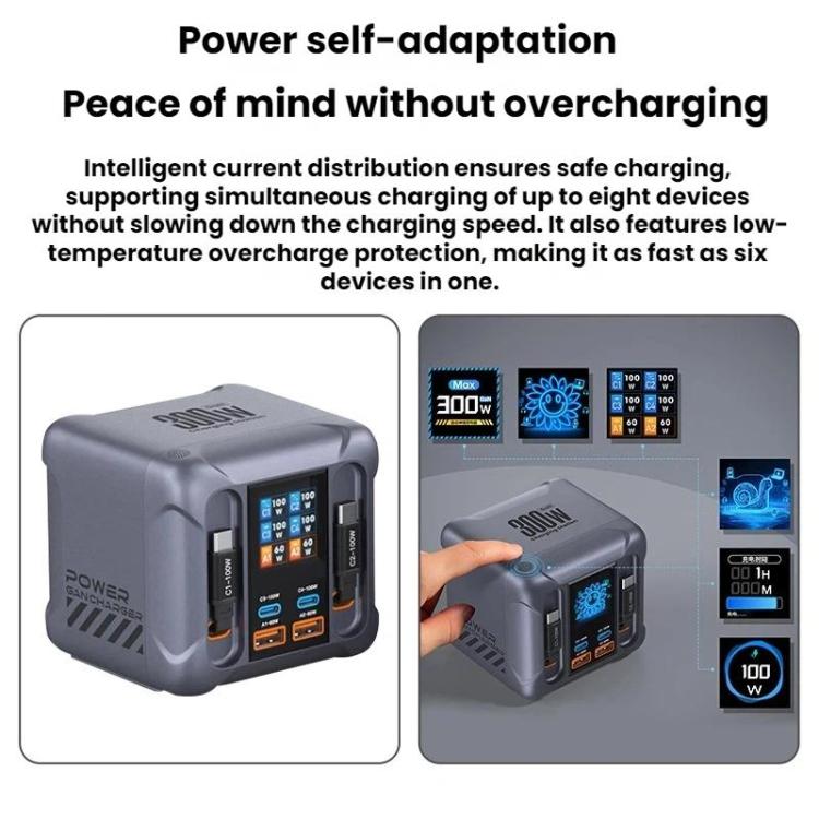 Carregador Multi-Porta de 300W com Tomada USB e Cabo Incorporado, Ficha EU, Ficha US, Ficha UK, Ficha AU, Ficha KR