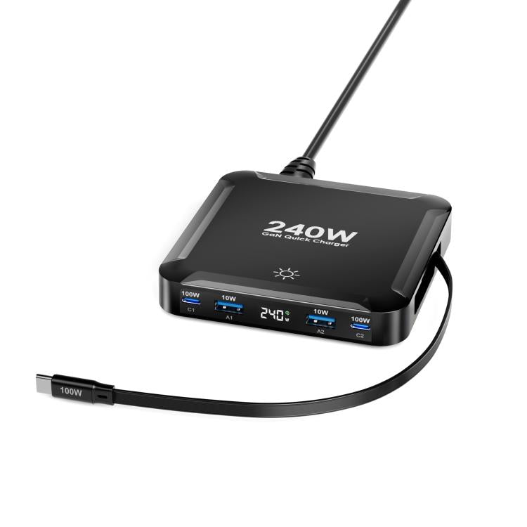 Carregador Inteligente de Carregamento Rápido de 240W com Cabo USB Magnético Retrátil e Armazenamento Multi-Porta, Ficha EU, Ficha US, Ficha UK, Ficha AU, Ficha KR