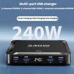 Carregador Inteligente de Carregamento Rápido de 240W com Cabo USB Magnético Retrátil e Armazenamento Multi-Porta, Ficha EU, Ficha US, Ficha UK, Ficha AU, Ficha KR