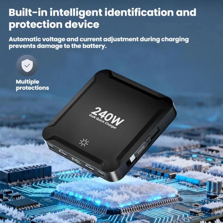 Carregador Inteligente de Carregamento Rápido de 240W com Cabo USB Magnético Retrátil e Armazenamento Multi-Porta, Ficha EU, Ficha US, Ficha UK, Ficha AU, Ficha KR