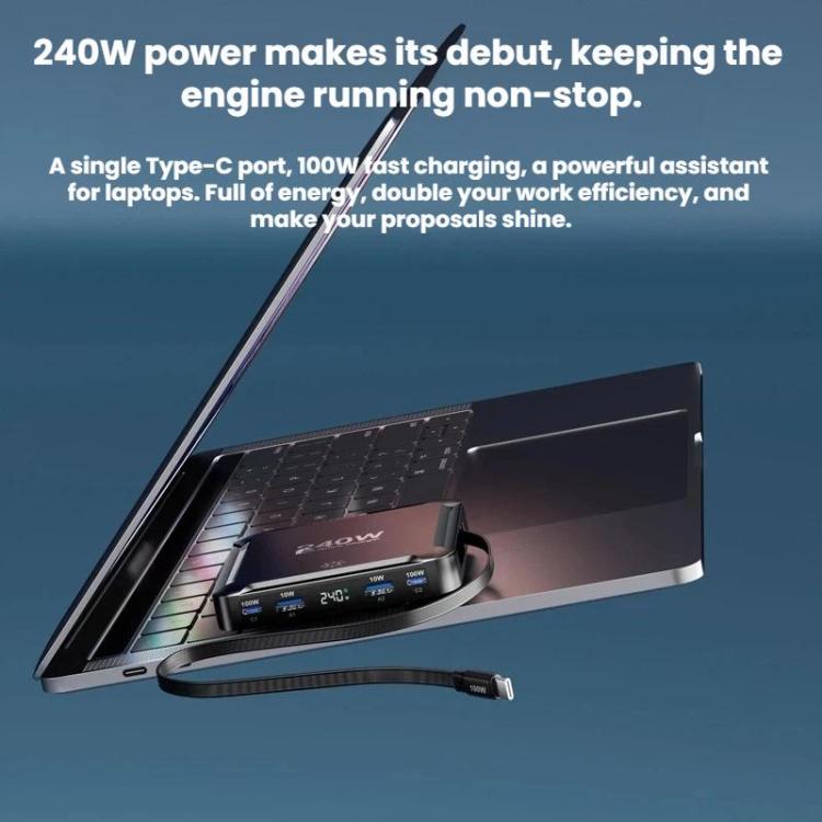 Carregador Inteligente de Carregamento Rápido de 240W com Cabo USB Magnético Retrátil e Armazenamento Multi-Porta, Ficha EU, Ficha US, Ficha UK, Ficha AU, Ficha KR