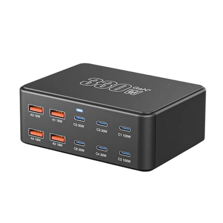 Carregador Multi-Porta GaN de 330W com Carregamento Super Rápido, Ficha EU, Ficha US, Ficha UK, Ficha AU, Ficha KR