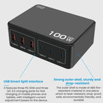 Carregador USB Multi-Porta PD de Alta Potência 100W com Carregamento Rápido, Ficha US, Ficha EU, Ficha AU, Ficha KR, Ficha UK