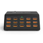 Fita de Energia USB de 15 Portas com Carregamento Inteligente Rápido, Ficha US, Ficha UK, Ficha AU, Ficha EU, Ficha KR
