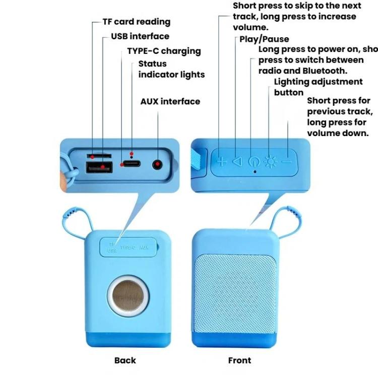 Mini Coluna Retro Bluetooth com Luzes RGB, Leitor de Cartão TF e Entrada para Pen USB, Áudio de Secretária