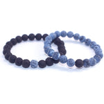 Conjunto de 2 Peças de Joalharia para Casais Clássico Pulseira de Contas de Lava Preta à Distância
