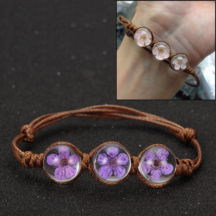 Pulseiras de Contas de Vidro com Flores Secas Tejidas à Mão da Sorte, Roxo, Rosa, Vermelho Rosado, Azul, Branco, Laranja, Vermelho, Amarelo