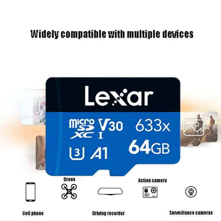 Cartão de Memória TF Lexar 633x 64GB de Alta Velocidade Dedicado para Gravador de Condução e Telemóvel DVR, 64GB