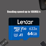 Cartão de Memória TF Lexar 633x 64GB de Alta Velocidade Dedicado para Gravador de Condução e Telemóvel DVR, 64GB