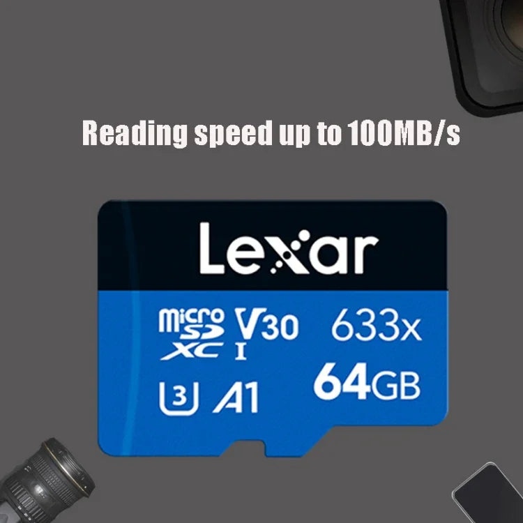Cartão de Memória TF Lexar 633x 64GB de Alta Velocidade Dedicado para Gravador de Condução e Telemóvel DVR, 64GB