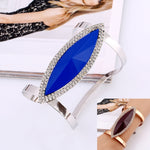Braceletes de Metal para Mulheres, Pulseira de Cristal com Mosaico de Resina na Moda, Abertura Larga e Ajustável, Prateado Azul, Dourado Preto, Dourado Castanho