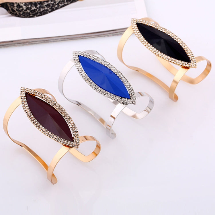 Braceletes de Metal para Mulheres, Pulseira de Cristal com Mosaico de Resina na Moda, Abertura Larga e Ajustável, Prateado Azul, Dourado Preto, Dourado Castanho