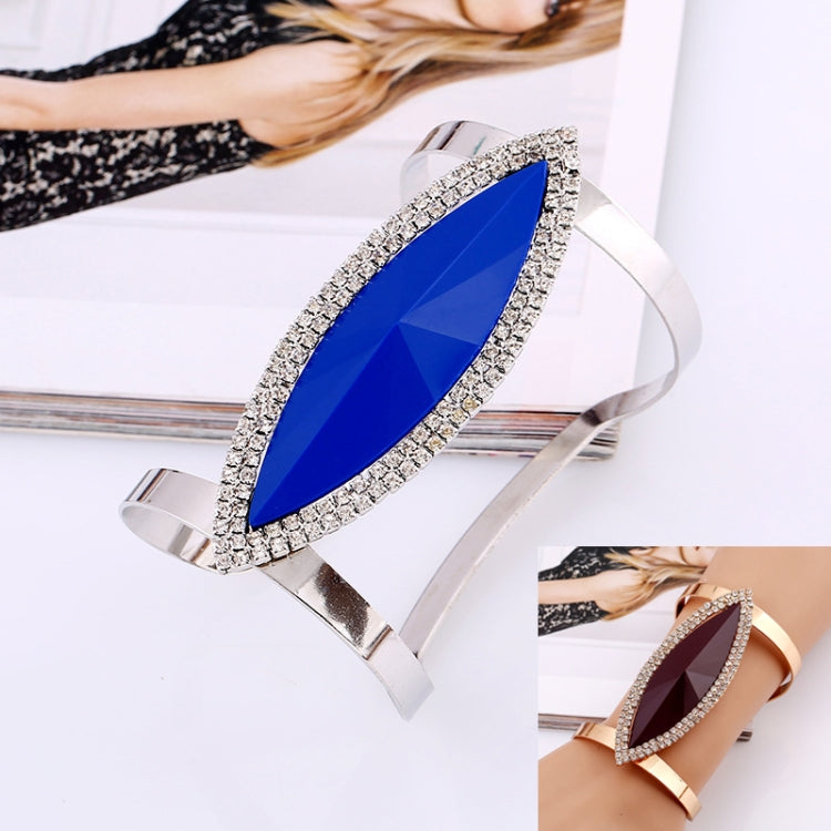 Braceletes de Metal para Mulheres, Pulseira de Cristal com Mosaico de Resina na Moda, Abertura Larga e Ajustável, Prateado Azul, Dourado Preto, Dourado Castanho