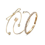 Conjunto de Pulseiras Ajustáveis em Forma de Braçadeira com Folha Dourada, Floco de Neve e Galhadas de Veado para Mulher