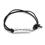 Pulseiras "Nunca Desistas" em Couro Simples com Letra de Veludo, Pulseira de Persistência