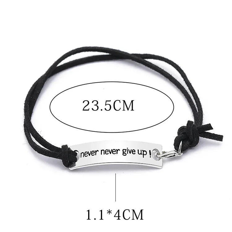 Pulseiras "Nunca Desistas" em Couro Simples com Letra de Veludo, Pulseira de Persistência