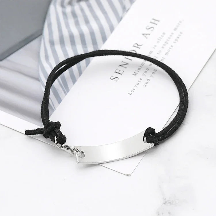 Pulseiras "Nunca Desistas" em Couro Simples com Letra de Veludo, Pulseira de Persistência