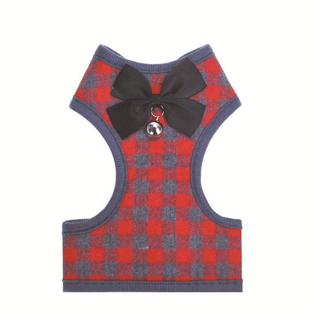 Trela com Laço Ajustável e Padrão às Quadrículas para Peitoral de Gato e Cão, Vermelho, Azul, Cinzento, Rosa, Amarelo