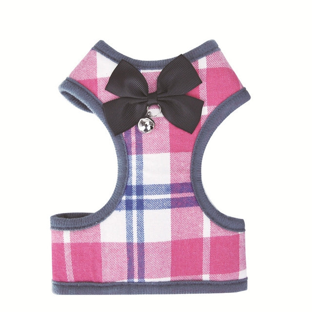 Trela com Laço Ajustável e Padrão às Quadrículas para Peitoral de Gato e Cão, Vermelho, Azul, Cinzento, Rosa, Amarelo
