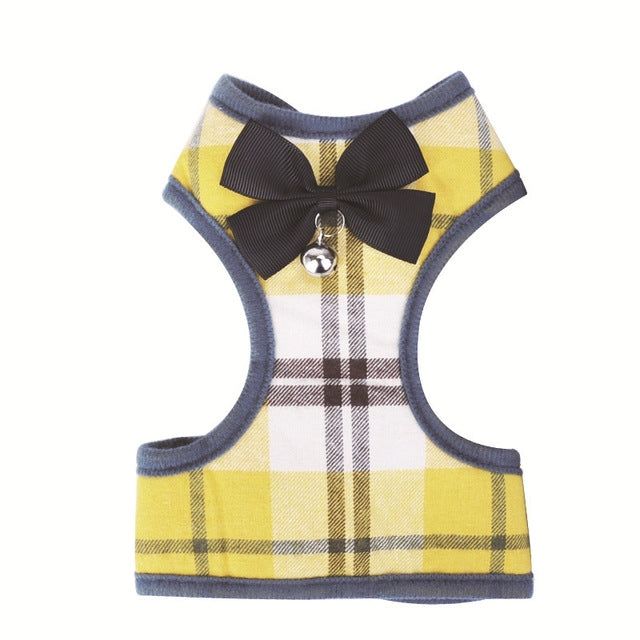 Trela com Laço Ajustável e Padrão às Quadrículas para Peitoral de Gato e Cão, Vermelho, Azul, Cinzento, Rosa, Amarelo