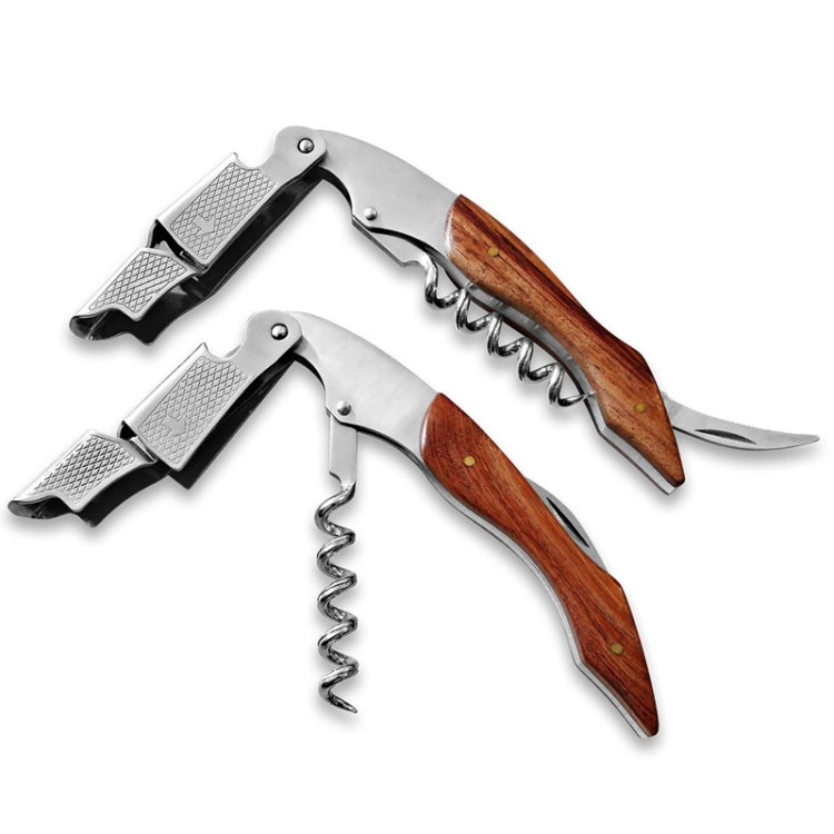 2 PCS Abridor de Garrafas de Vinho Profissional Multifuncional com Cabo de Madeira e Cabeça Dupla de Aço Portátil, Saca-rolhas Abridor de Garrafas