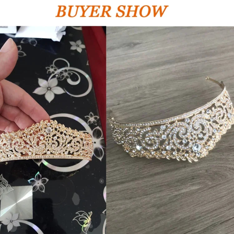 Acessórios para Cabelo Femininos Noiva Casamento Joias Tiaras Coroa Cor Dourada com Cristais e Strass Completo Faixa de Cabelo Tiaras Coroas