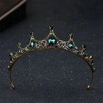 Tiara Vintage Pequena Barroca com Cristais Verdes Coroas para Mulheres Meninas Noiva Acessórios de Joalharia para Cabelo de Casamento