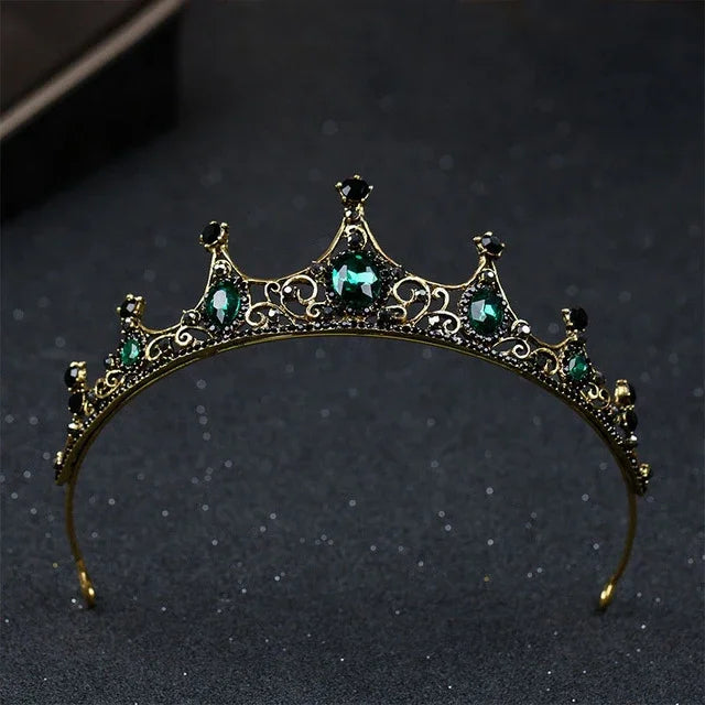 Tiara Vintage Pequena Barroca com Cristais Verdes Coroas para Mulheres Meninas Noiva Acessórios de Joalharia para Cabelo de Casamento