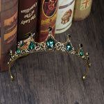 Tiara Vintage Pequena Barroca com Cristais Verdes Coroas para Mulheres Meninas Noiva Acessórios de Joalharia para Cabelo de Casamento