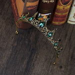 Tiara Vintage Pequena Barroca com Cristais Verdes Coroas para Mulheres Meninas Noiva Acessórios de Joalharia para Cabelo de Casamento
