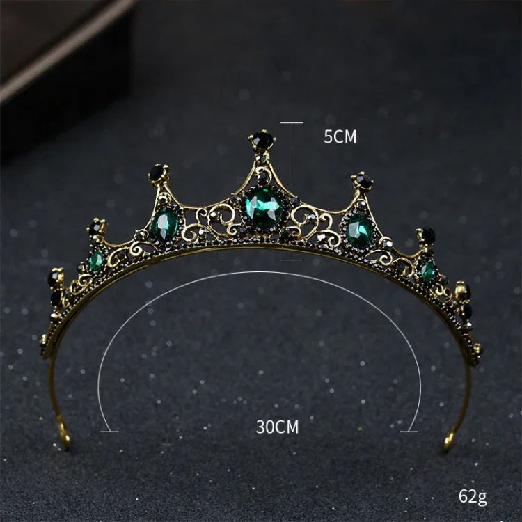 Tiara Vintage Pequena Barroca com Cristais Verdes Coroas para Mulheres Meninas Noiva Acessórios de Joalharia para Cabelo de Casamento