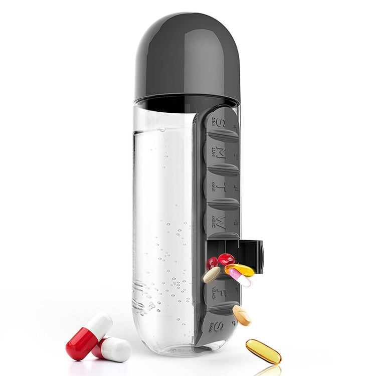 Garrafa de Água de Plástico 600ML com Organizador Diário de Caixa de Comprimidos Garrafas de Beber