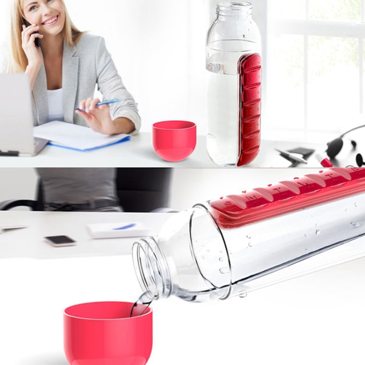 Garrafa de Água de Plástico 600ML com Organizador Diário de Caixa de Comprimidos Garrafas de Beber