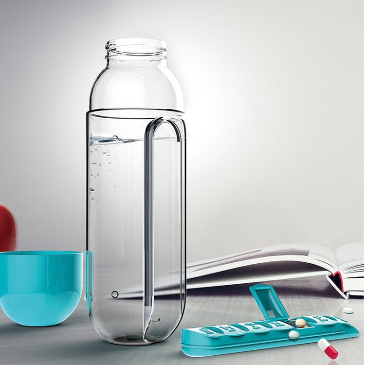 Garrafa de Água de Plástico 600ML com Organizador Diário de Caixa de Comprimidos Garrafas de Beber