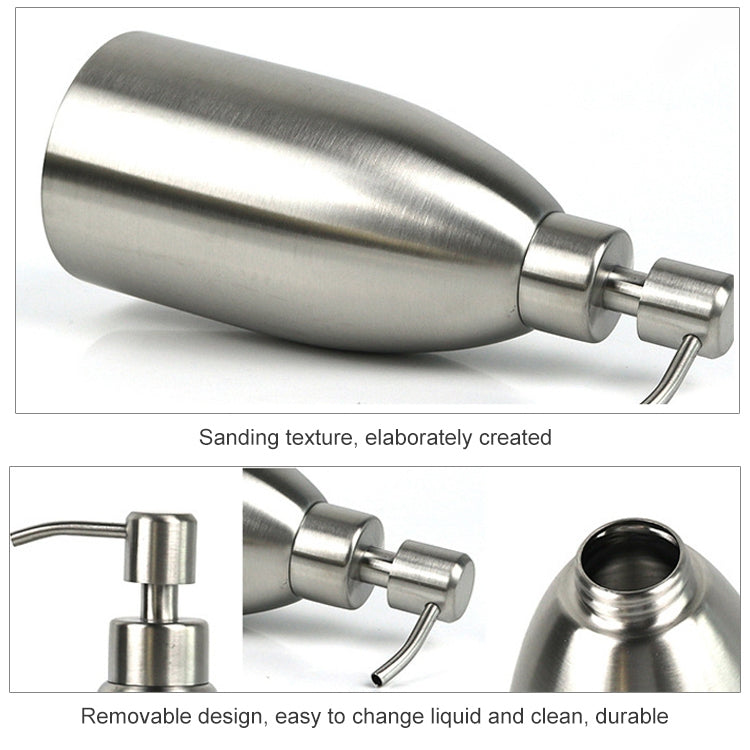 Dispenser de Sabão em Aço Inoxidável de 500ml para Cozinha e Casa de Banho, Frasco para Champô e Detergente, Dispenser de Sabão 500ml