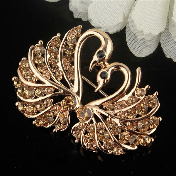 Alfinetes de Broche Cisne de Cristal com Strass Animal para Mulheres, Branco, Rosa, Champanhe