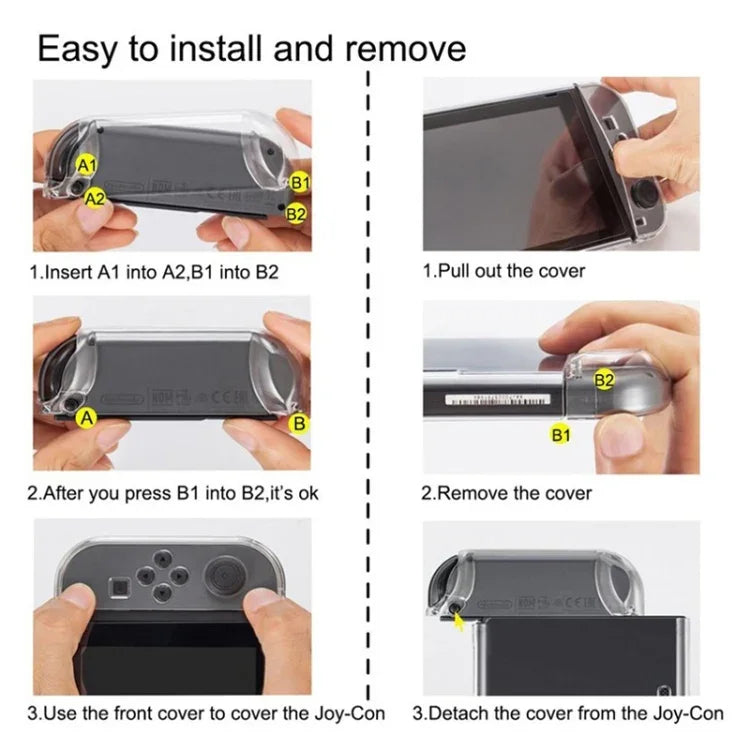 Capa de Proteção Rígida PC para Nintend Switch NS, Capa de Plástico Cristal Destacável para Console, Acessórios para Comando