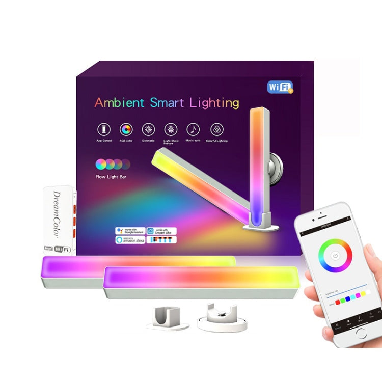 2 Peças/caixa Luz Ambiente RGB para Fundo de Secretária com Captação de Ritmo Musical, Bluetooth, WiFi