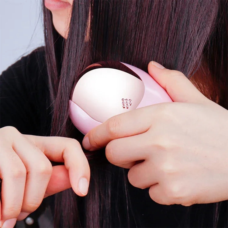 Escova de Cabelo Iónica Elétrica Portátil Escova Alisadora de Cabelo Pente de Íons Negativos Escova Anti-estática de Massagem Mini Pente Alisador de Cabelo, Rosa, Verde
