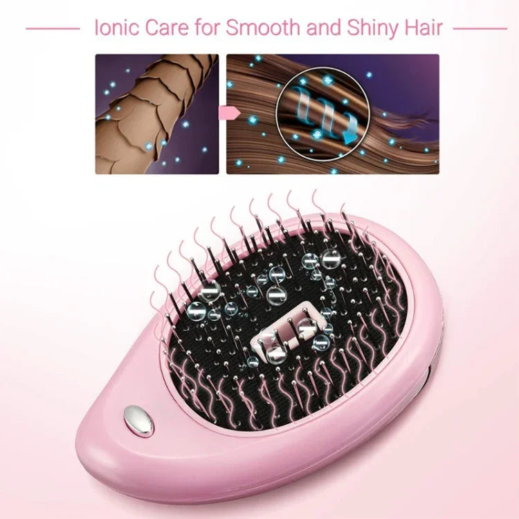 Escova de Cabelo Iónica Elétrica Portátil Escova Alisadora de Cabelo Pente de Íons Negativos Escova Anti-estática de Massagem Mini Pente Alisador de Cabelo, Rosa, Verde