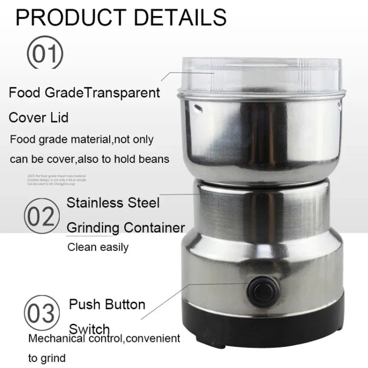 Moedor de Café Multifuncional com Ficha EU, Elétrico em Aço Inoxidável para Ervas/Especiarias/Nozes/Grãos/Grãos de Café, Moedor de Café, Ficha EU