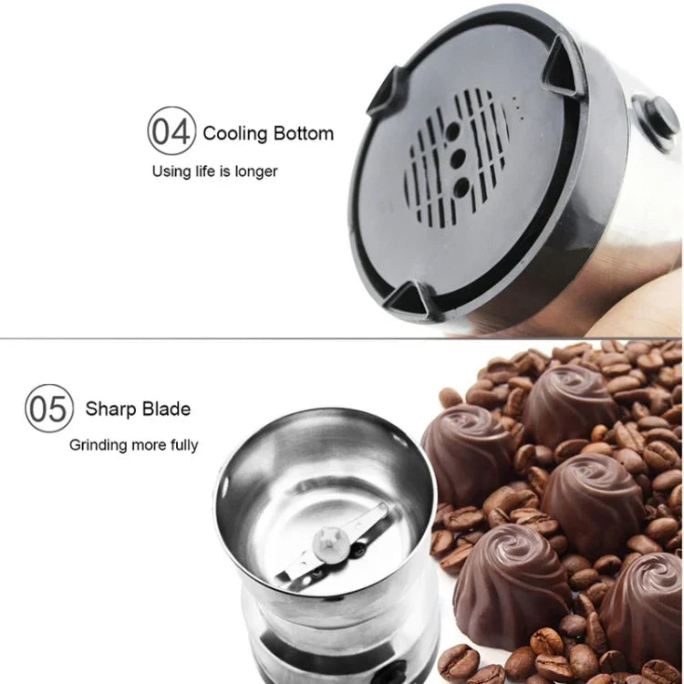 Moedor de Café Multifuncional com Ficha EU, Elétrico em Aço Inoxidável para Ervas/Especiarias/Nozes/Grãos/Grãos de Café, Moedor de Café, Ficha EU